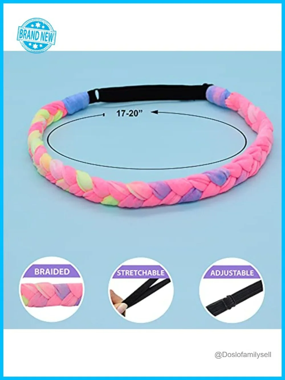 Adjustable Tie Dye Braided Headbands for Girls Women, Cotton Blend Stretch Hair